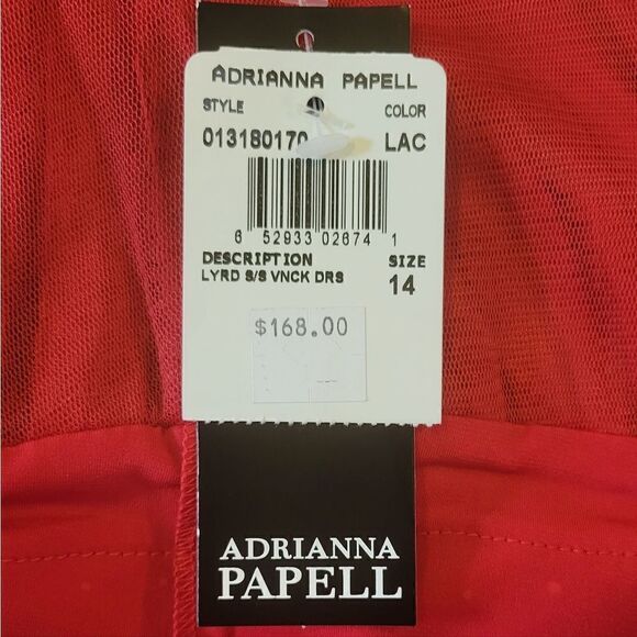 Adrianna Papell Red V-neck Cascading Ruffle Slim Fit Special Occasion Dress - Picture 10 of 12